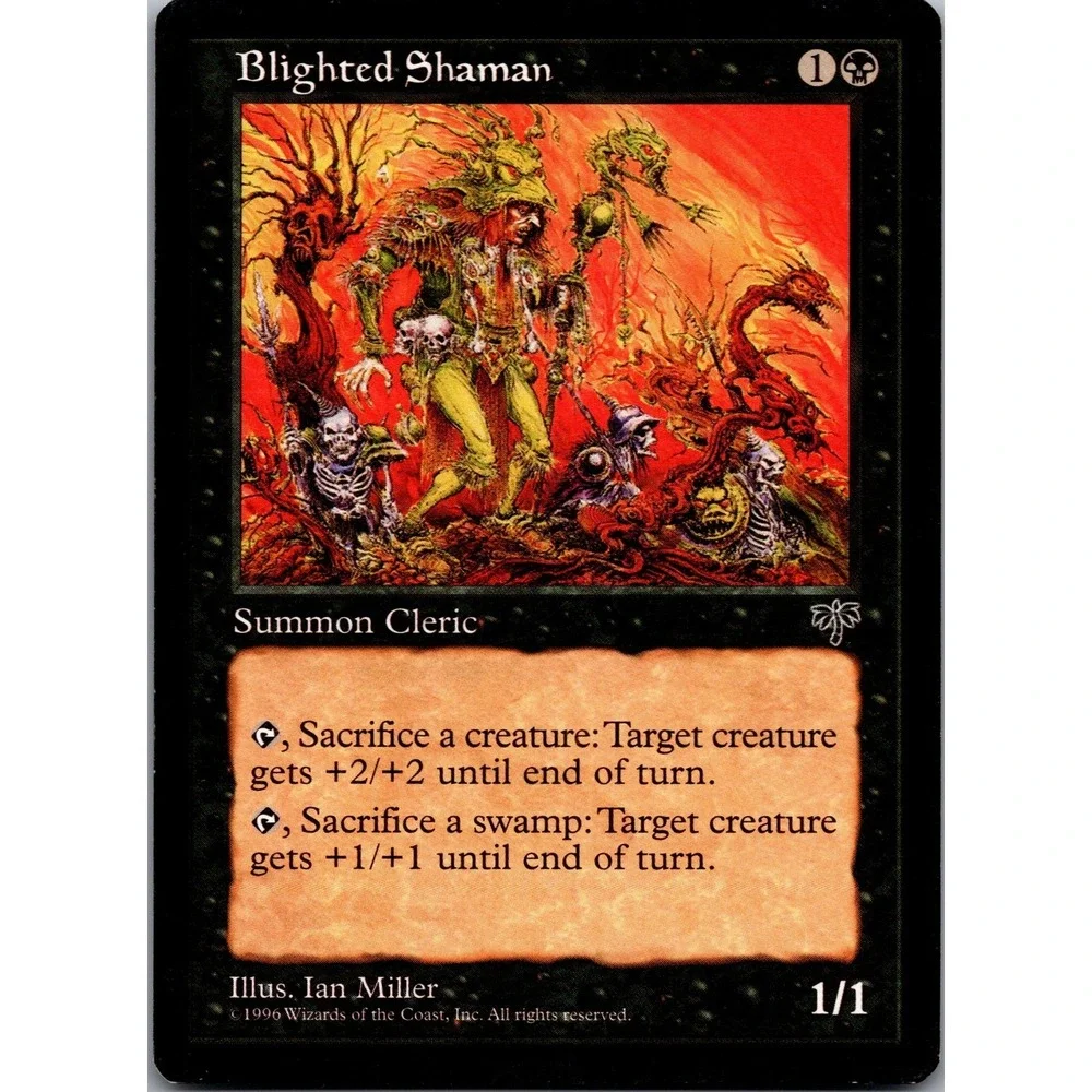Magic The Gathering Blighted Shaman Mirage LP Uncommon Black Cleric Ian Miller